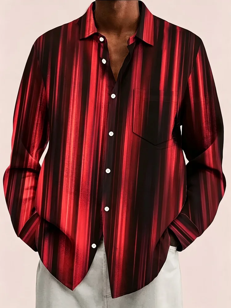 Men's Purple Black Vertical Stripe Lapel Long Sleeved Shirt, European and American Casual Party Men's Cardigan Top