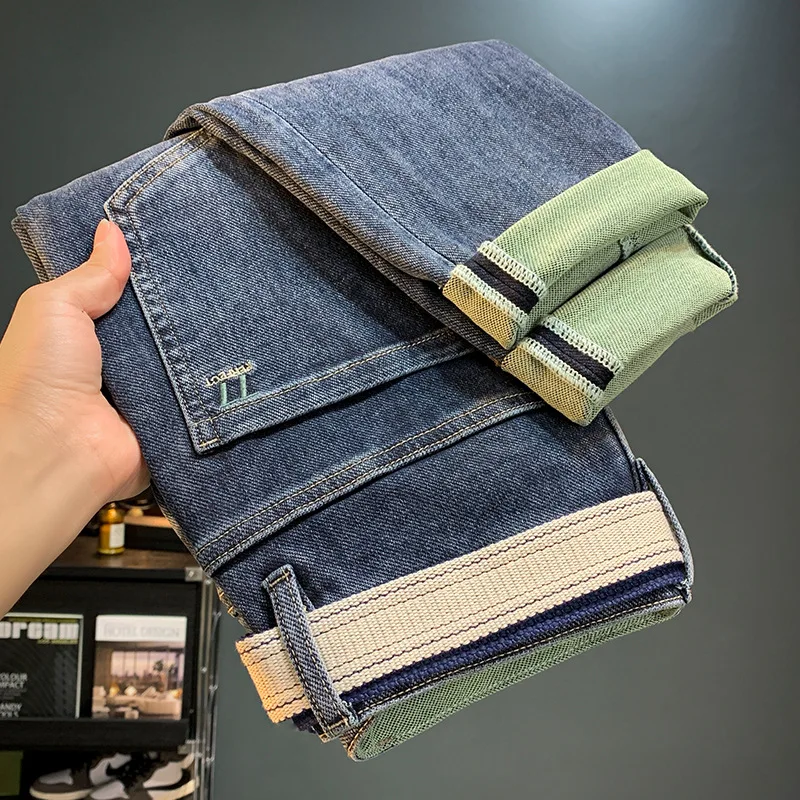 Men's Jeans Fashionable 2024 Trendy High-End Embroidery Stretch Slim-Fitting Ankle-Tied Washed Handsome Pencil Pants Trousers