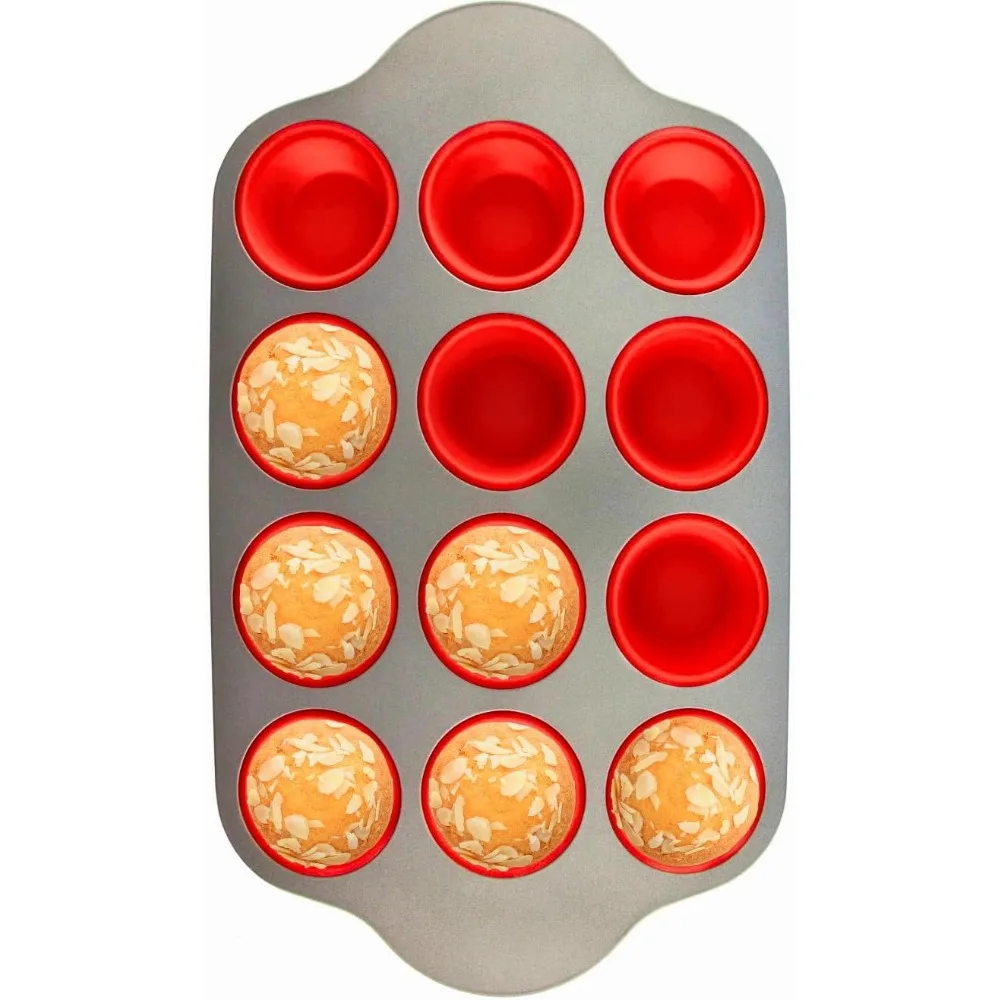 

12-Cup Silicone Muffin Pan with Steel Frame - Non-Stick, BPA-Free, Oven & Dishwasher Safe