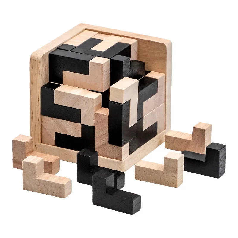 Holz 3D Cube Entriegelung Puzzle Bausteine Puzzle Spielzeug Luban Lock Erwachsene Entschlüsselung Spielzeug Montage Spiel Kinder Gehirn Spielzeug