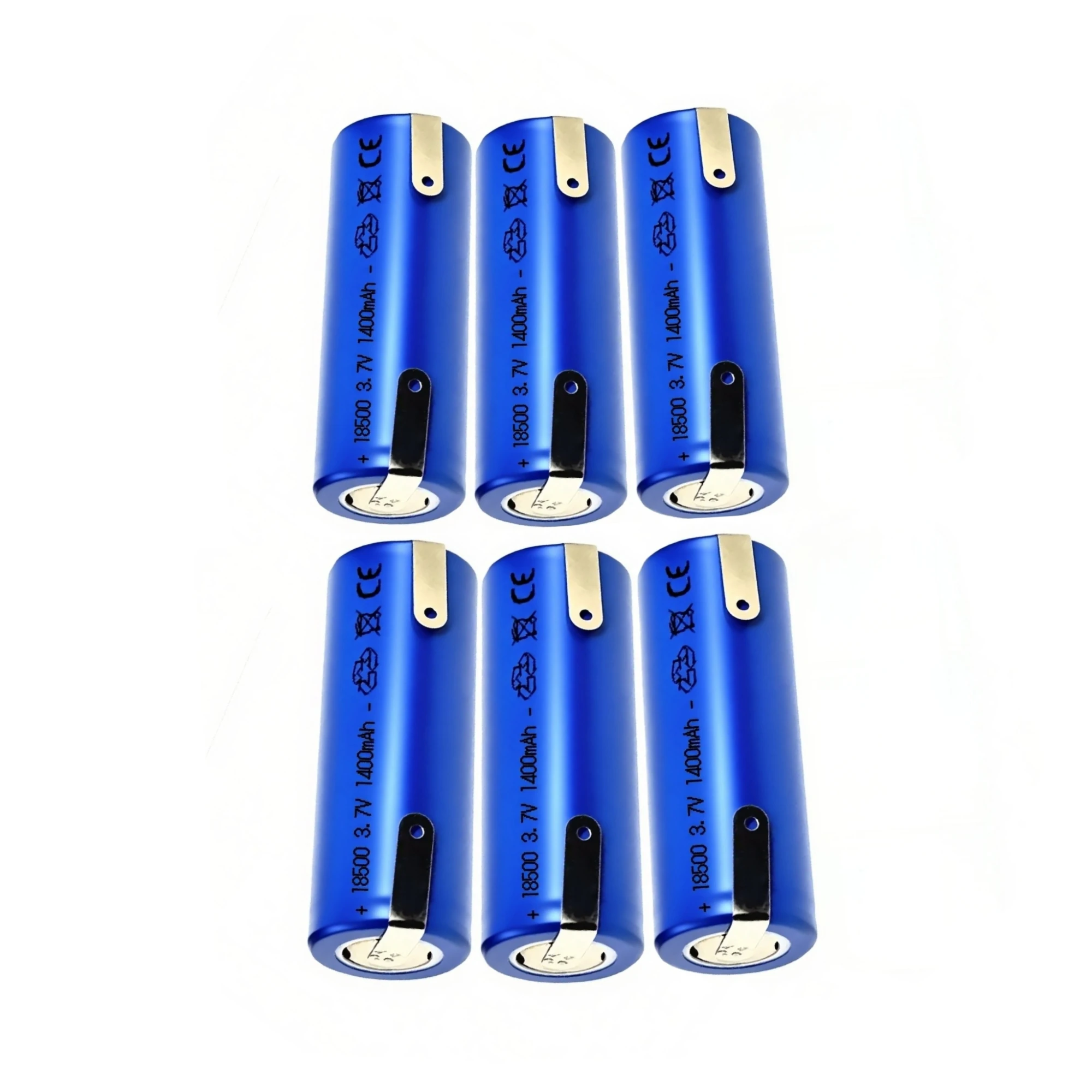 

6PCS 18500 Rechargeable Lithium Battery 3.7V 1400mAh with solder tabs for Flashlight Security equipment Speaker Shaver Juicer