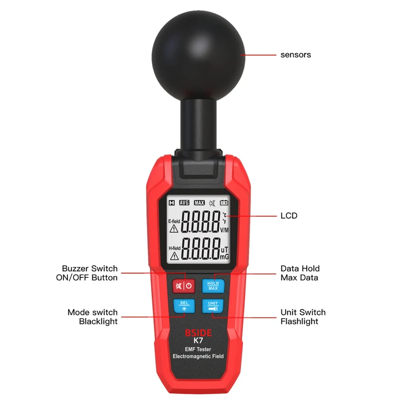 BSIDE Handheld EMF Meter Electromagnetic Radiation Tester Electromagnetic Field Radiation Detector Tester LCD EMF Meter Counter