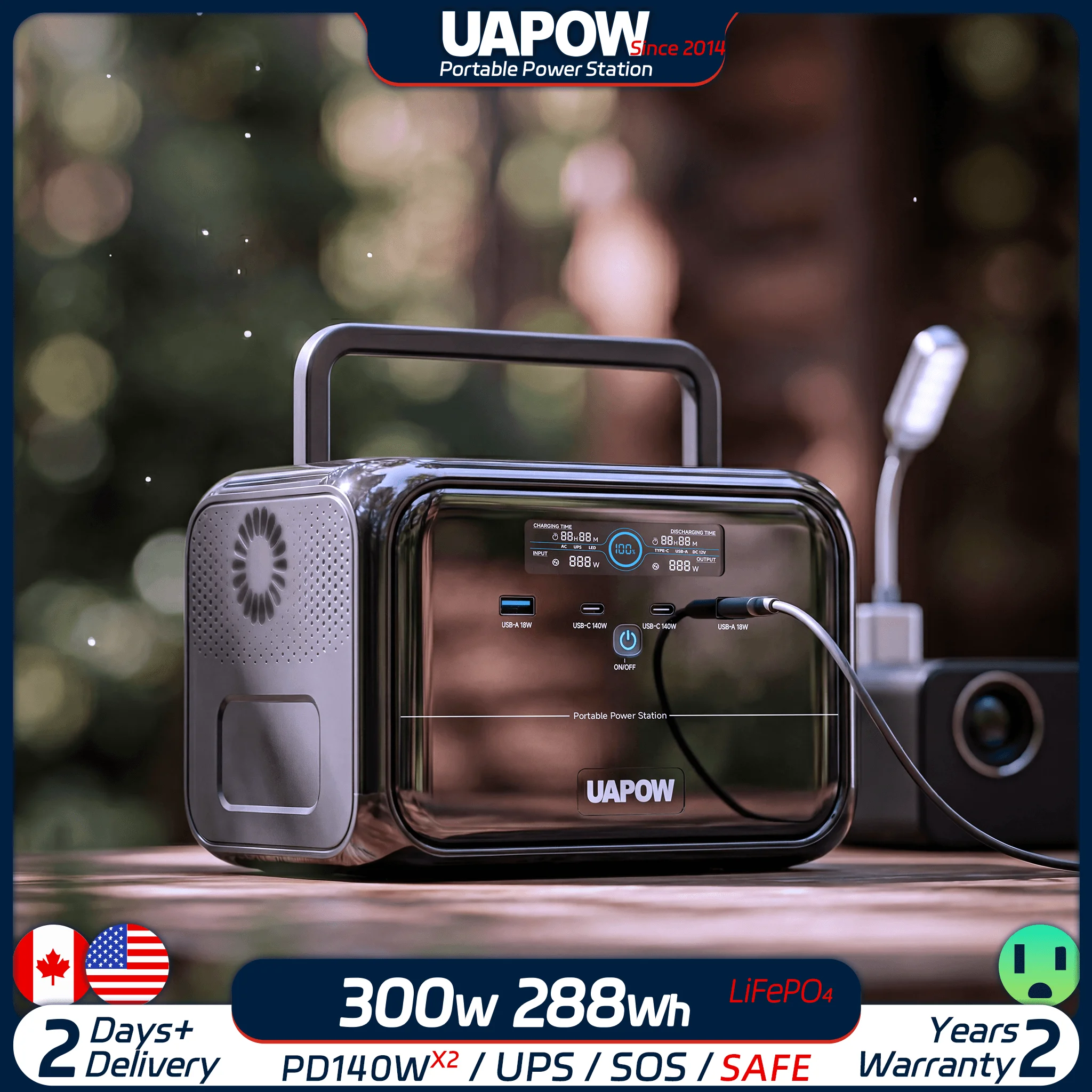 Uapow 288Wh Mountain Self-Driving Adventure Power Supply, 300W Pure Sine Wave Headlamp Charger and Portable Electric Kettle. 140W Usb-C Fast Charging. 3kg Light Weight, No Problem Even on Bumpy Roads. Car Charging Is Always Available, Adventure Never Stops.