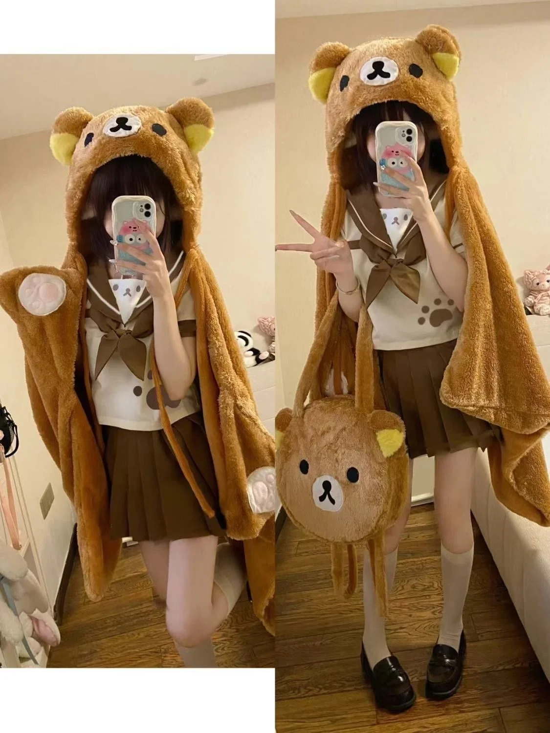 Rilakkuma Shawl Cloak Lolita Y2K Cartoon Kawaii Cotton Clothes Nap Blanket Home Absorb Heat Air Condition Blanket Student Cloak