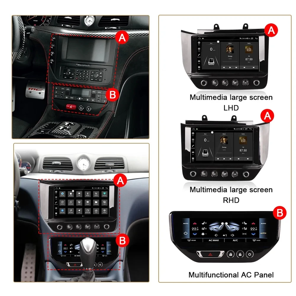 Radio mobil Android 13 256GB, untuk Maserati GranTurismo GT 2007-2017 Stereo pengganti GPS Multimedia Player AC Panel layar sentuh