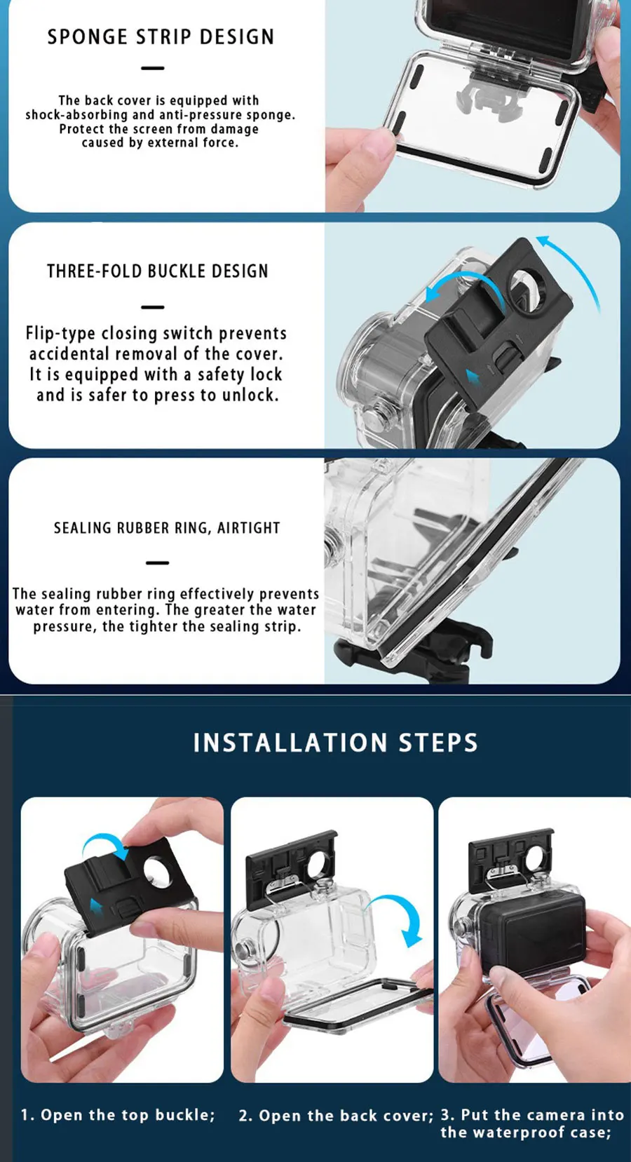 MYOBO Wasserdichtes Gehäuse für DJI Action 5 Pro, Tauchgehäuse für unterwasserische Aufnahmen bis 60 m/196 Fuß, Schutzhülle für DJI Action 5 Pro 4 3 Zubehör – Detail 7