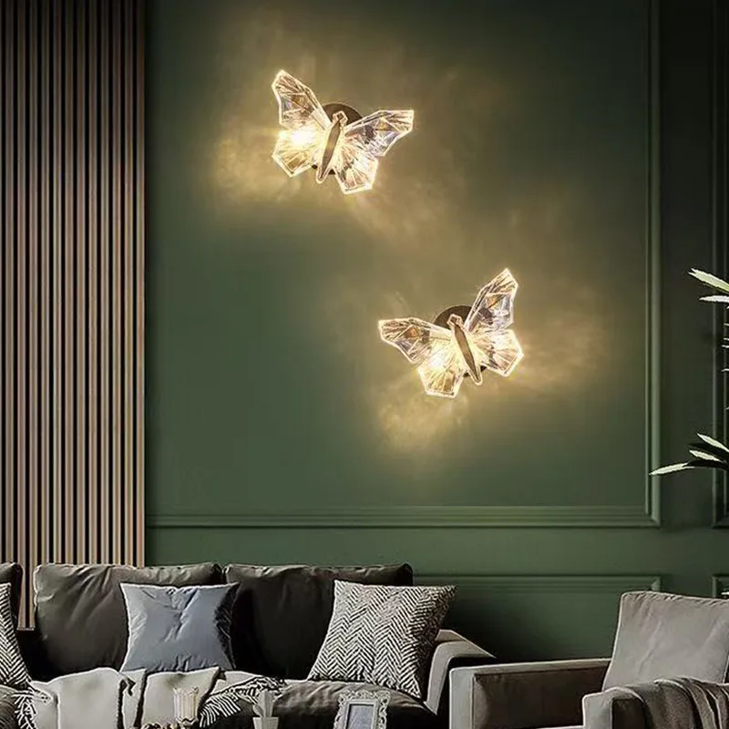 Nordic Designer Acrylic Butterfly Wall Lamps LED Eye Protection Lights Creative Living Room Bedroom Restaurant Corridor Sconces