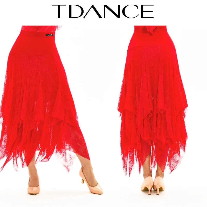 

Customized TDANCE Modern Dance Practice Dress [Lace Floating Half Skirt] Elegant and Dynamic Performance Class Dress Red JM-121