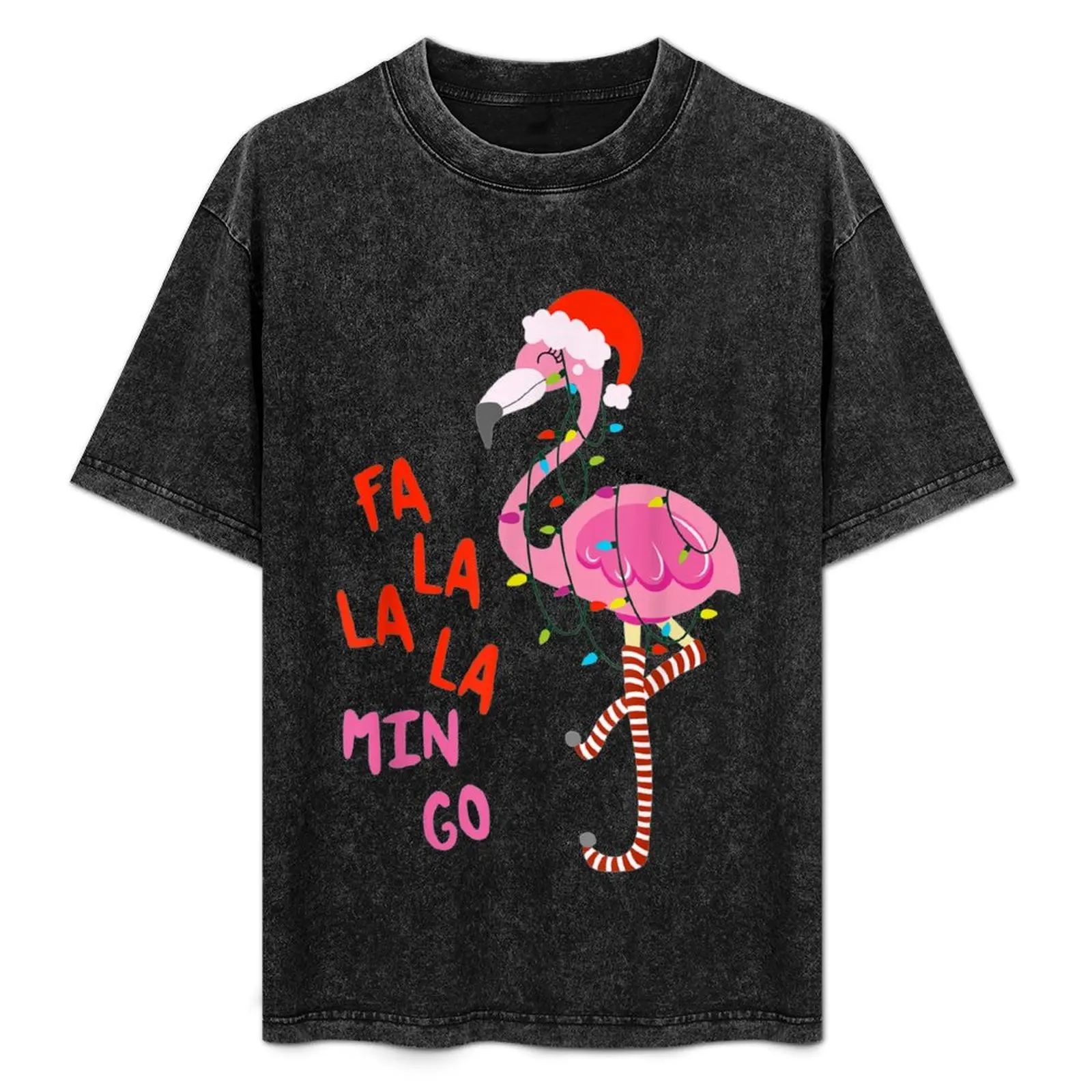 Camiseta Fa La La La Mingo Flamingo para Navidad, camiseta con gráfico minimalista