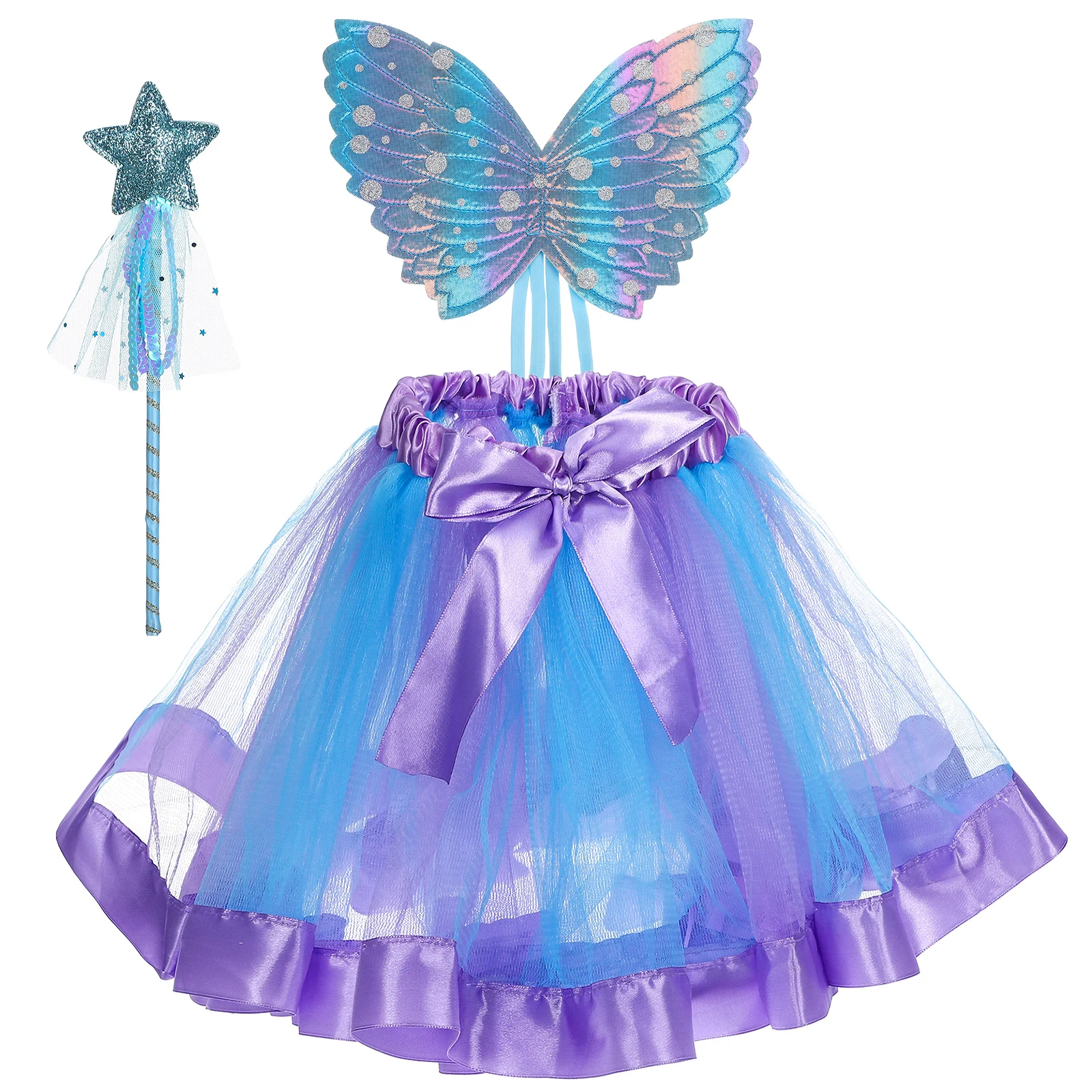 

1 set Tulle Mesh Tutu Skirt Set with Butterfly Wings for Girls Lightweight Fairy Costumes Halloween Christmas Dance Events