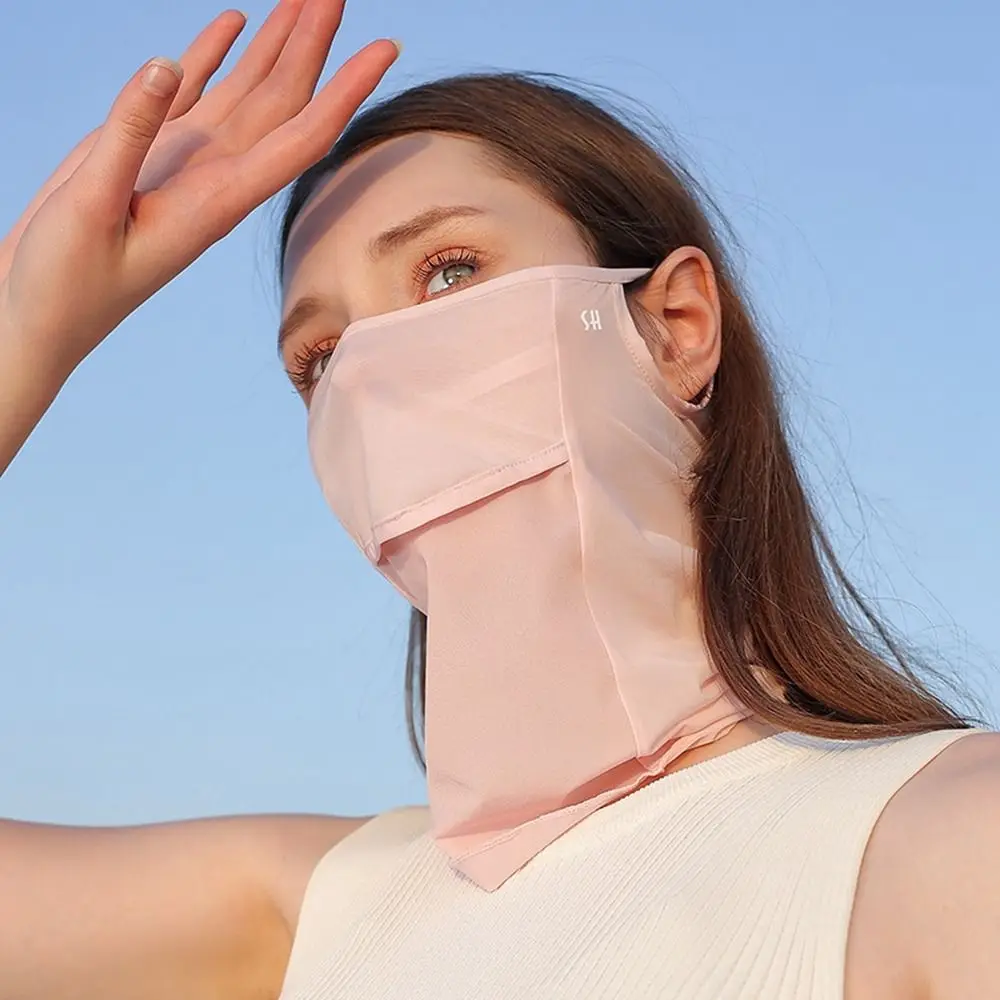 

UV Protection Solid Color For Women Golf Outdoor Fishing Hiking Ice Silk Mask Neck Wrap Cover Sunscreen Face Scarf Face Cover