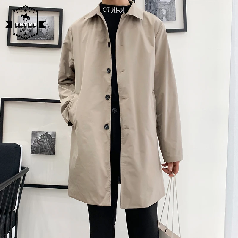 

Men's Thin Windproof Trench Coat Fashion Korean Casual Laple Long Overcoat Male Outdoor Loose Solid Color Button Jackets Spring