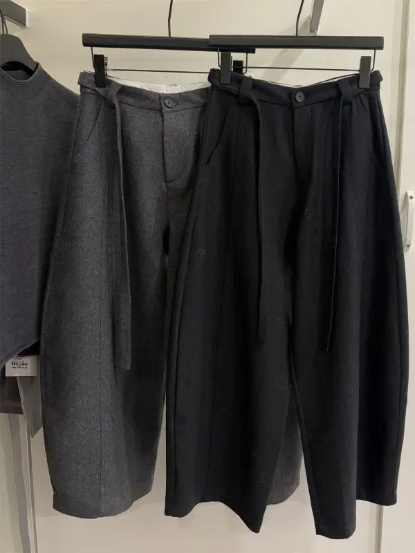 

plus Size Wide Leg Suit Pants Women's Casual Trousers Woolen Loose High Waist Straight Cut Autumn Winter Fashion plus Size