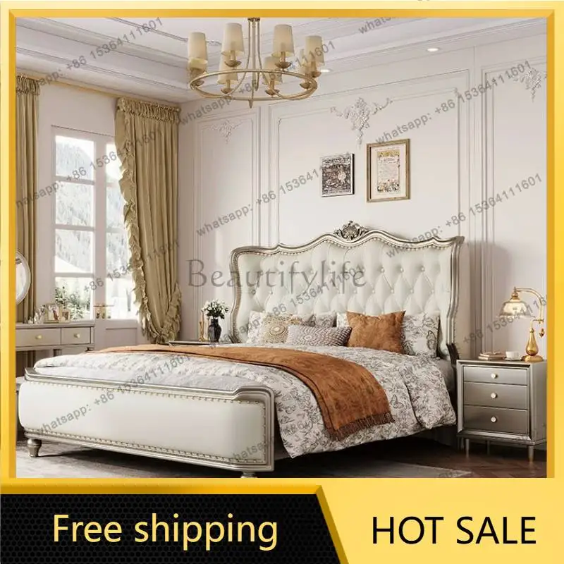 LJY European Silver Double Bed Elegant White Designs Italian Wooden Double Bed Modern Style Luxury Letto Matrimoniale Furniture