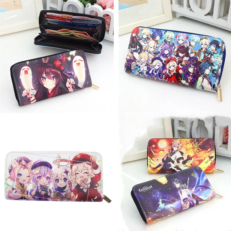 Anime Game Genshin Impact Xiao Hutao PU Leather Multi-Layer Wallets Cosplay Wallet Coin Bag Zipper Purse Gift