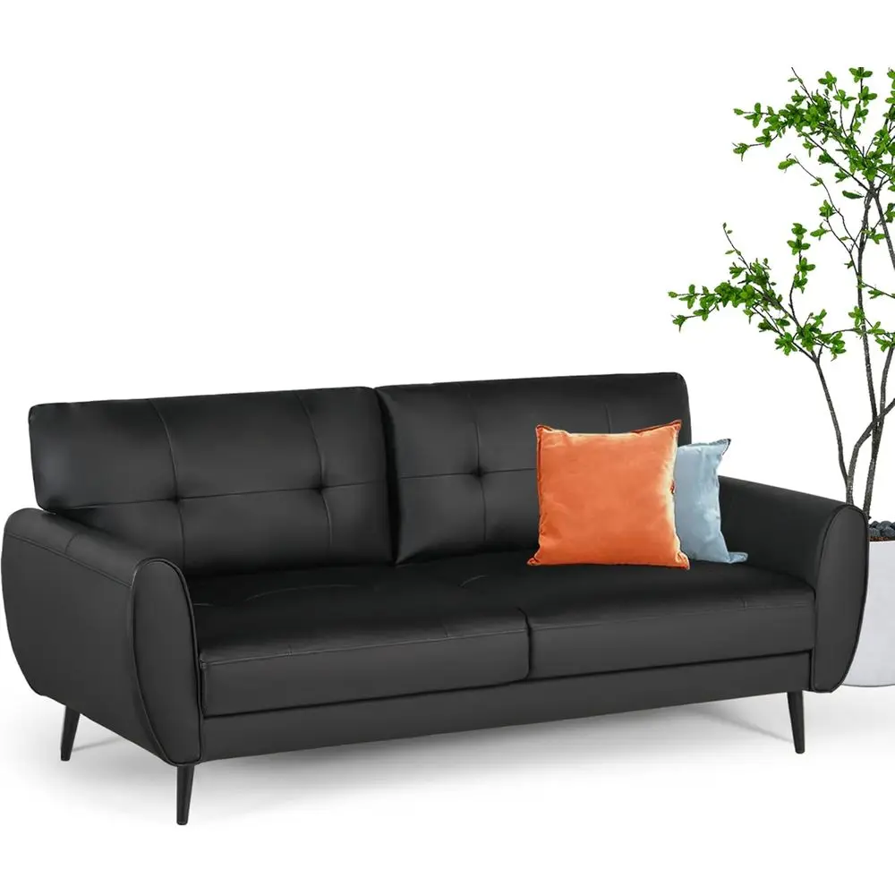 

60 Modern Black Leather Loveseat for Living Room, Comfortable 2-Seat Sofa for Small Spaces, Suitable for Bedroom or Apartment