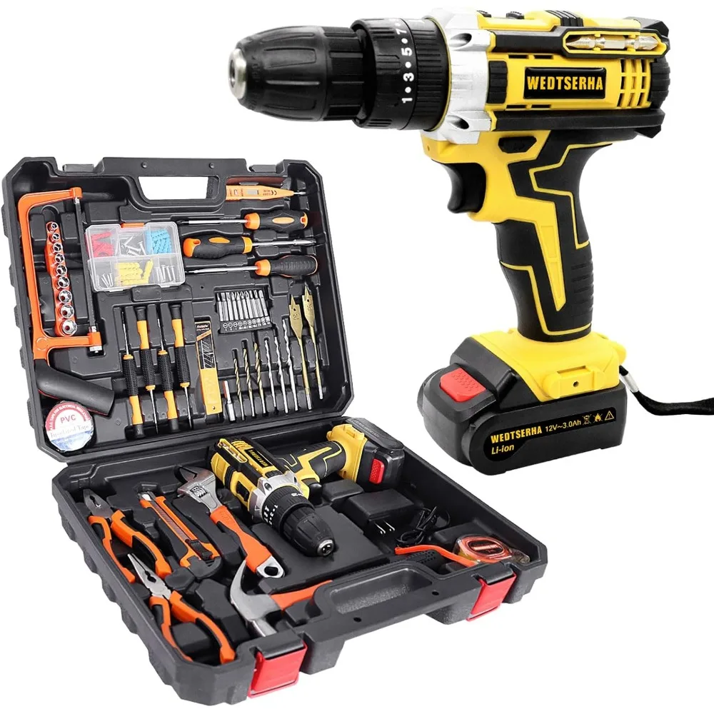 

Cordless Drill Tool Kit Set, 12V Power Drill Driver With Home Tool Kit, Professional Household Basic Hand Toolkit with Toolbox