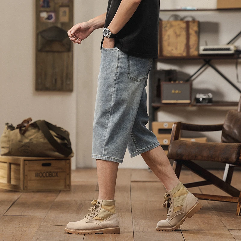 2025, neue amerikanische Retro-Jeans mit weitem Bein für Herren, Y2k, Gothic, gewaschen, locker, gerade, lässig, Paar-Shorts, Jogginghose
