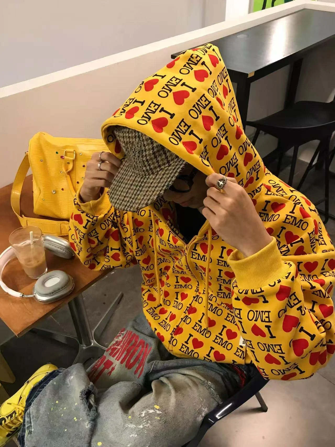 

Кардиган-худи EAHO с длинными рукавами, весенне-осенний, свободный, повседневный, универсальный, модный, верхняя одежда с дизайном «Love Letter», уличный стиль