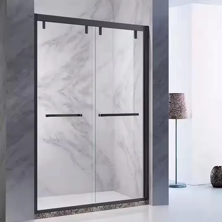 

Simple Fashion Design Modern Bathroom Hotel Folding Aluminium Frame Tempered Glass Matt Black Rectangle Tray Shower Door