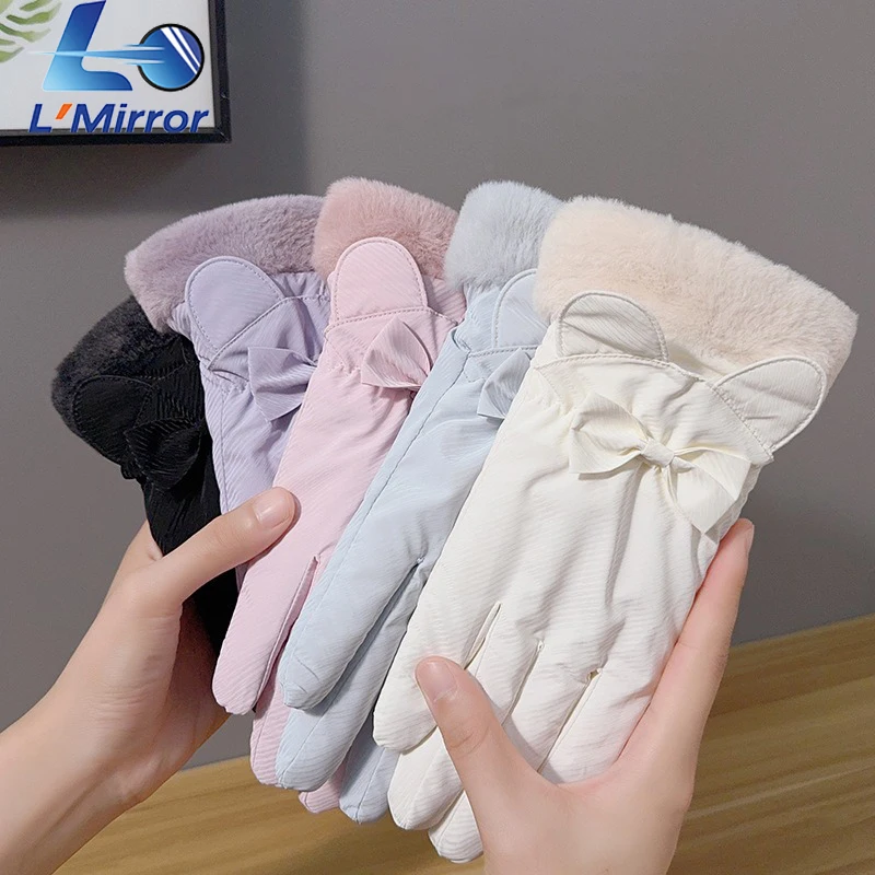 l-●-luvas-femininas-de-inverno-a-prova-d'agua-termicas-com-tela-sensivel-ao-toque-forradas-com-la-com-design-de-laco-para-ambientes-externos-e-clima-frio