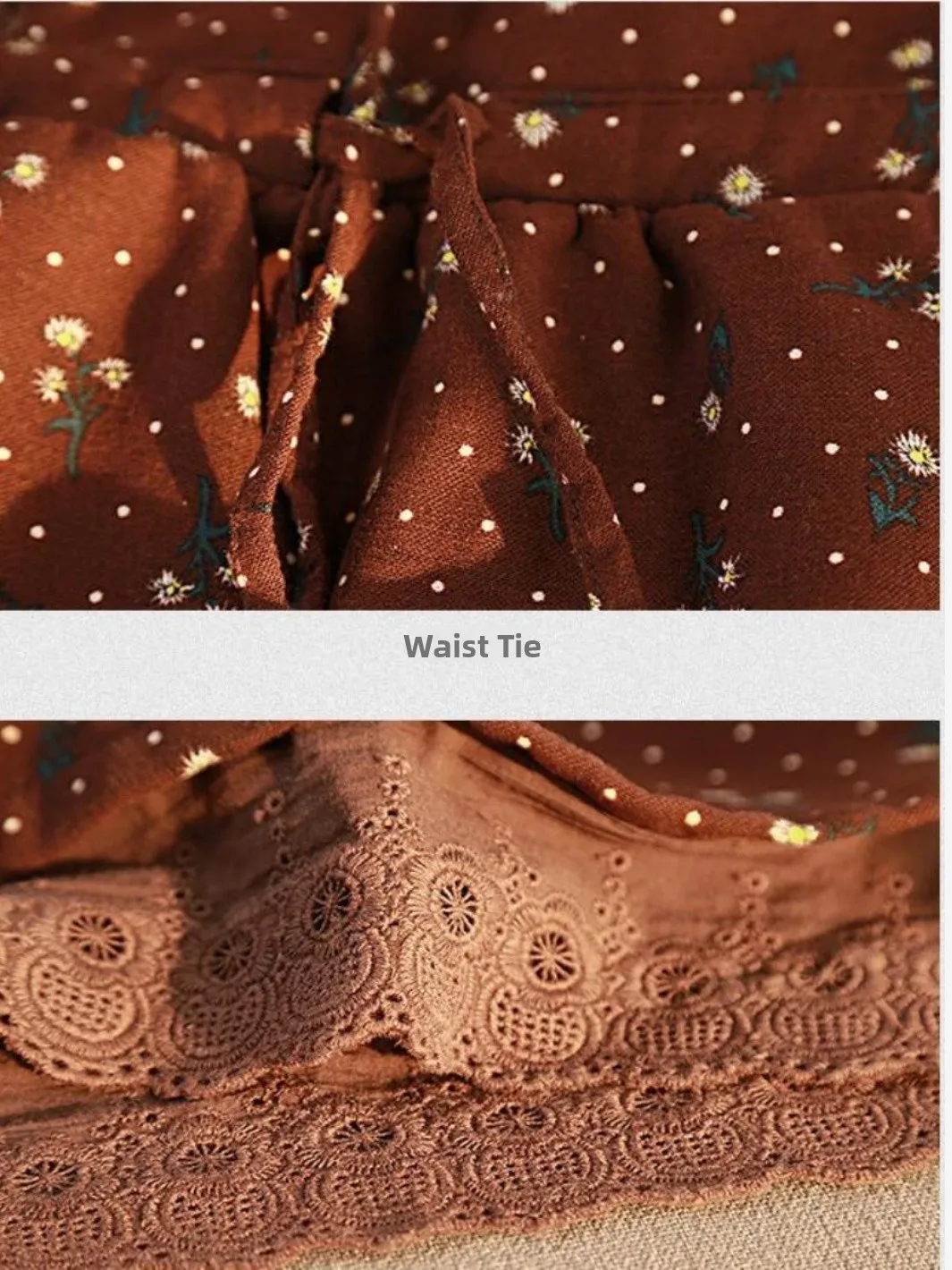 Rétro coton lin longue Sve imprimé fleuri Dr taille cintrée sur le genou longueur printemps automne saison une ligne jupe bouton unique