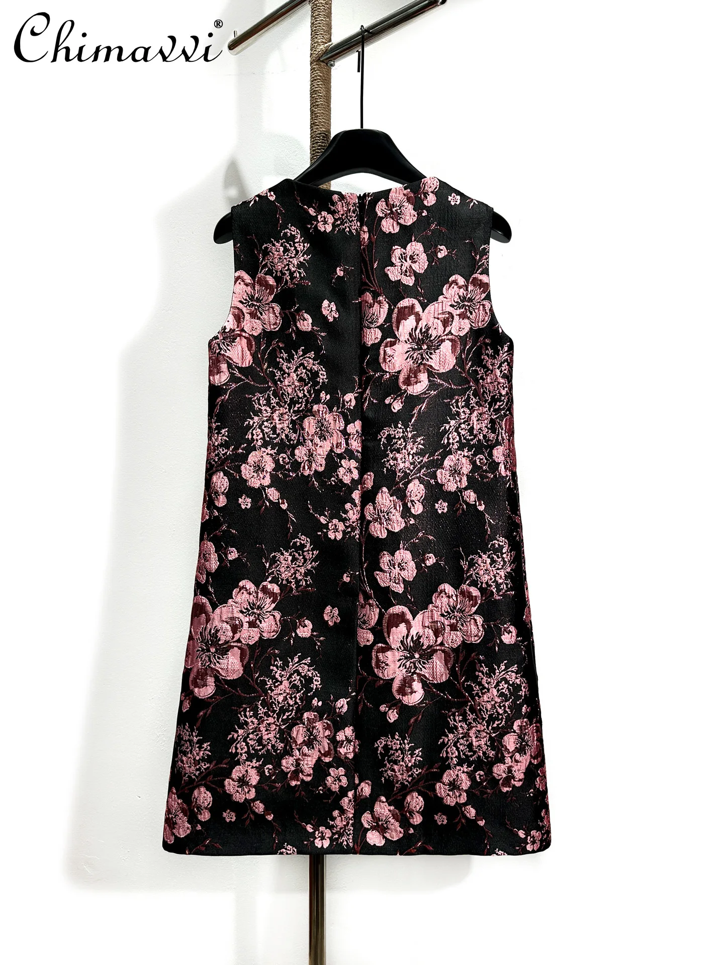 Exquisito Jacquard pesado rebordear cintura suelta A-Line vestido de gama alta sin mangas ajustado Vintage vestidos mujeres 2026 primavera nuevo