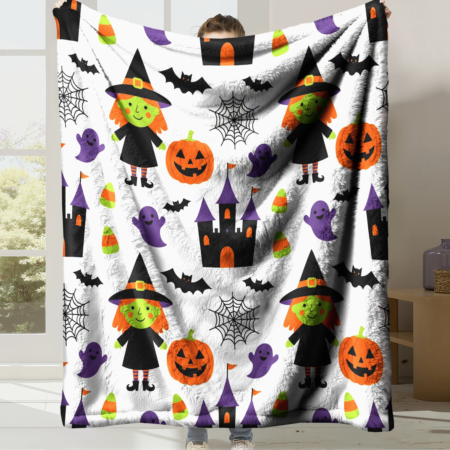 Soft Flannel Fleece Helloween Blanket Digital Print Super Warm Cozy Throw Blanket for Bed Couch Sofa Home Decor Gift,Style 06