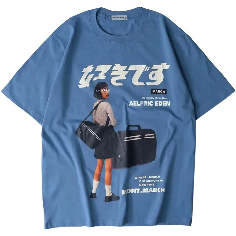 Aelfric Eden Herren-T-Shirt mit übergroßem Grafik – Sommer-Unisex-Hipster-bedrucktes lässiges Harajuku-Top für Herrenbekleidung im trendigen Stil