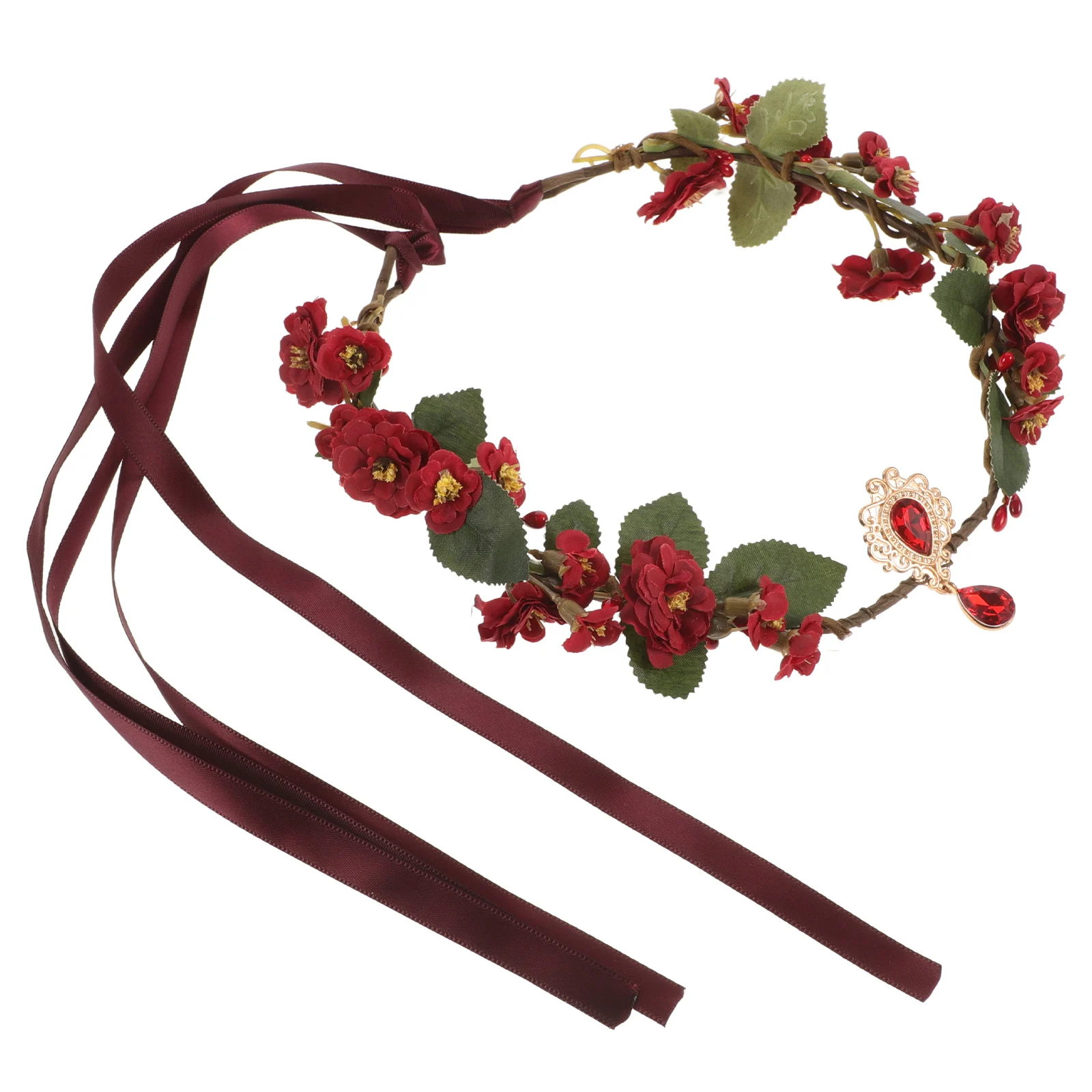 

Floral Crown Headbands for Women Elegant Wedding Party Fabric Rhinestone Elf Headpiece Cosplay Festival Accessory