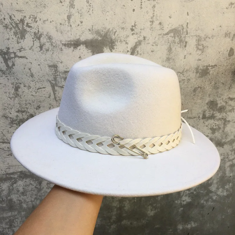 

Winter New 100% White Wool Jazz Hat European American Fashion Panama Jazz Hat Fashion French Vintage Chapeu Fedora Luxury Hats