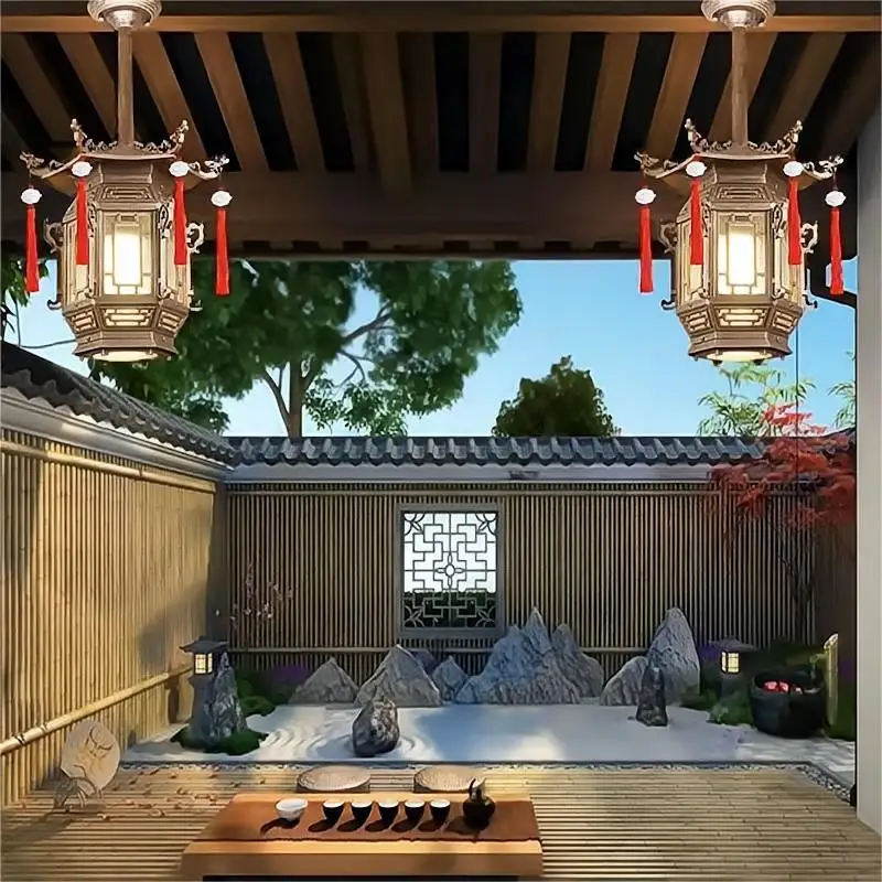 Classical Style Outdoor Chandelier Eaves Antique Gallery Lantern Corridor Lamp  Courtyard Retro Outdoor Waterproof Pendant Light