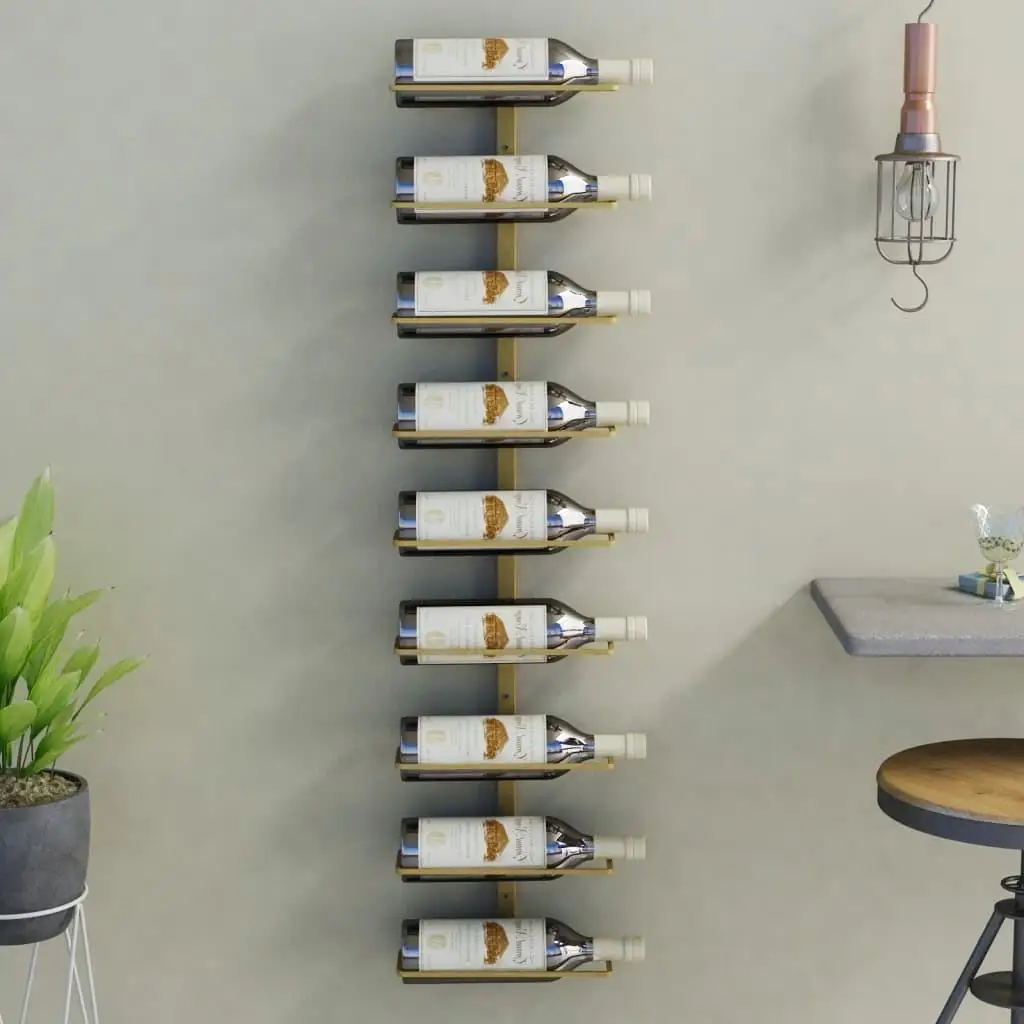 Gold Iron Wall-Mounted Wine Rack - Holds for 9 Bottles, Stylish Space-Saving Storage