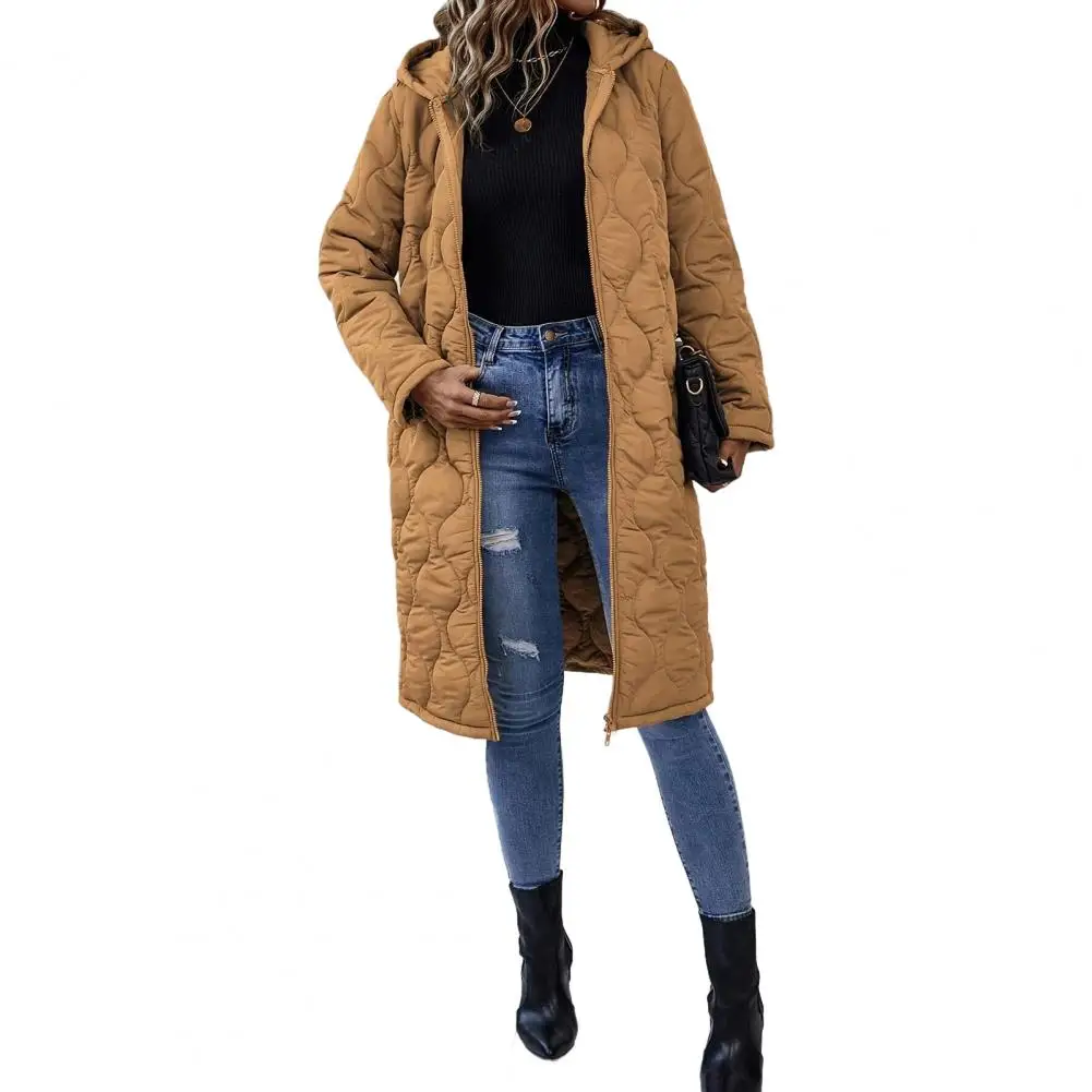 

Long Quilted Puffer Jacket for Women Casual Lightweight Zip Up Hooded Coat Winter Knee Length Padded Outerwear
