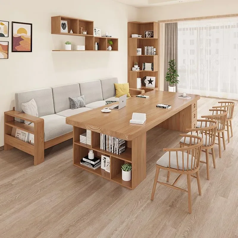 for Nordic Solid Wood Desk Log Living Room Study Table with Drawers Long Workbench for Leisure Area Home Office Furniture