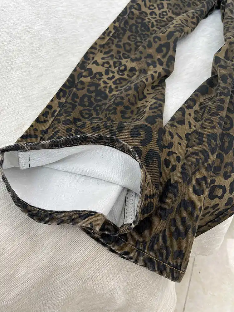 Fashion High Street Leopard Jeans Women Spring/Autumn New Versatile Loose Straight Wide Leg Pants Vintage Popular Cowgirl Pants