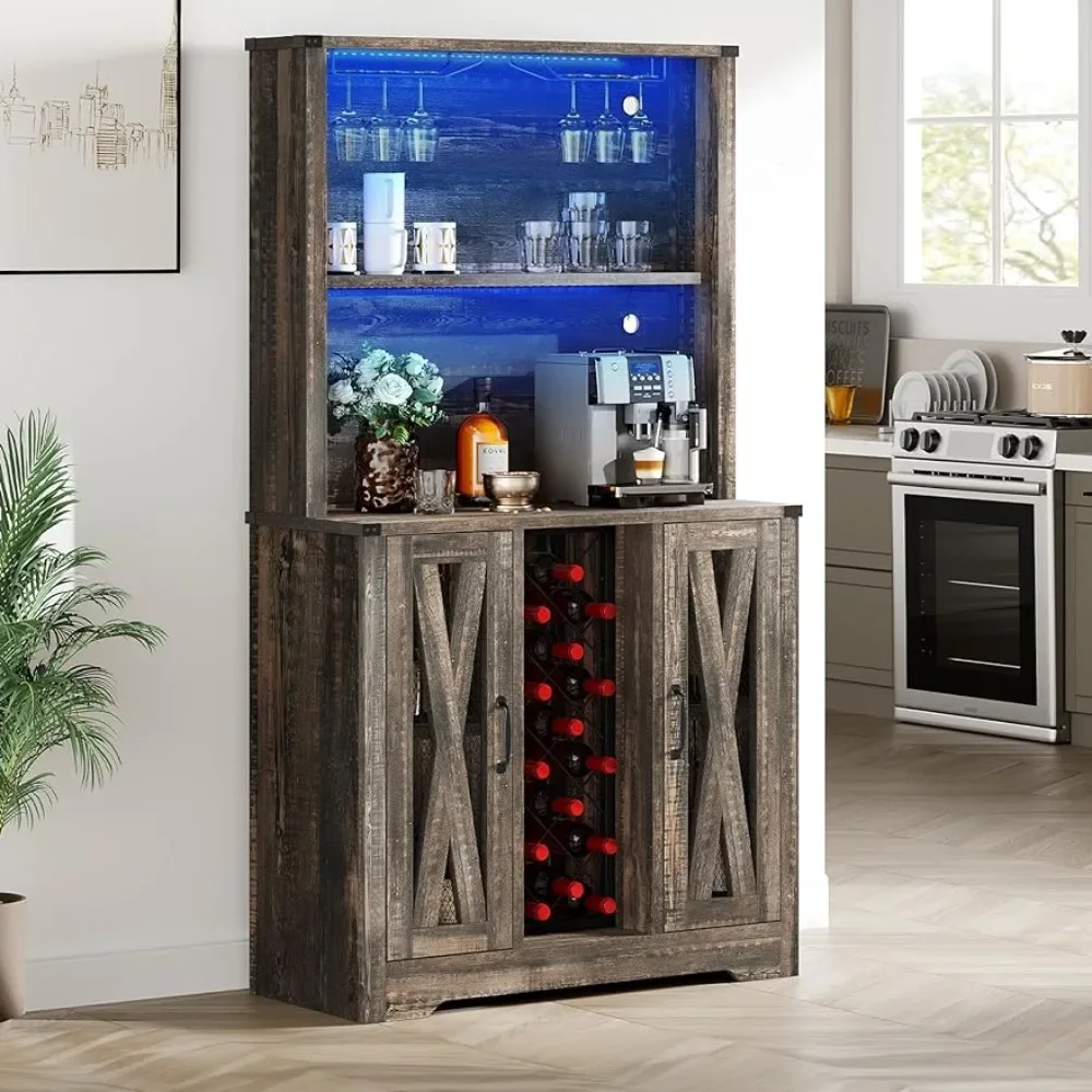 Corner Bar Cabinet for Home Dark Rustic Oak Kitchen Cabinets for Living Room Bottle Rack Mini Bar Furniture Wine Cellar