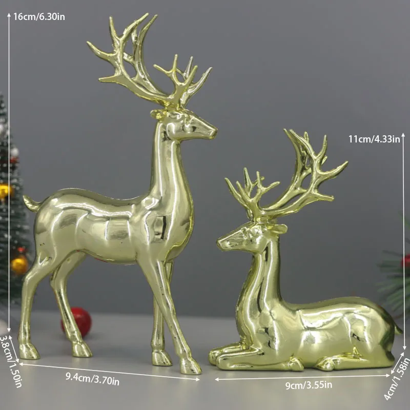 زوج من زخارف تمثال الأيائل المذهبة، مناسبة لزينة عيد الميلاد، مثالية لتزيين سطح المكتب في المكاتب وغرف النوم، #3