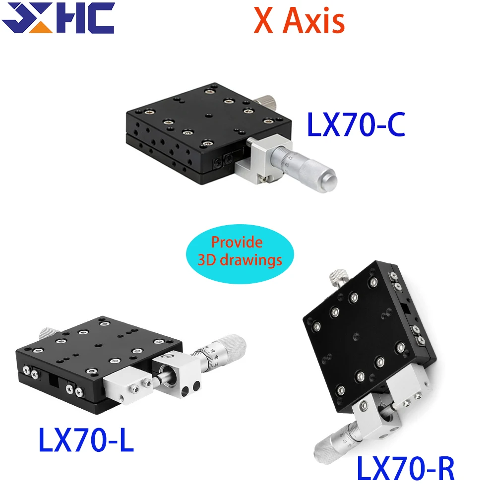X Axis 70mm LX70-C LX70-L LX70-R Knob Micrometer Sliding stage Cross Guide Rail Type Platform Manual Displacement Sliding Table