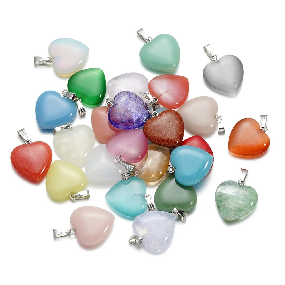 1Pcs/Lot 20*22.3mm Glass Heart Shape Loose Pendant For DIY Bracelet Necklace Earrings Charms Jewelry Making Accesories