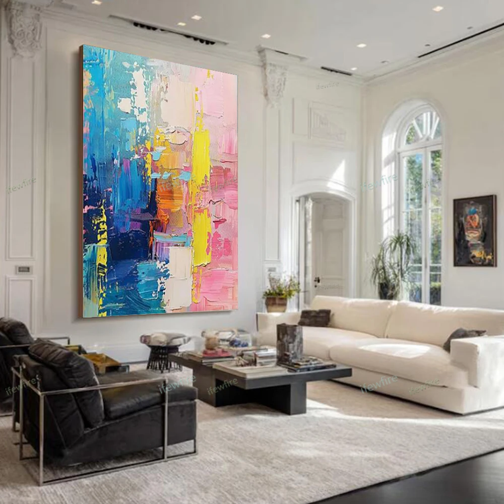 

Large Colorful Abstract Handmade Canvas PaintingTexture Abstract Modern Painting Colorful Knife Hand-painted Abstract Wall Art