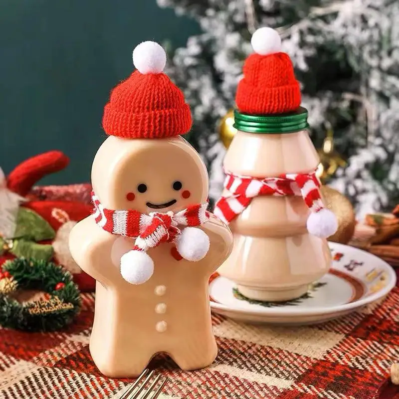 Christmas Plastic Drinking Cup Gingerbread Man Drink Cup Cute Shaker Drink Bottle Xmas New Year Gift Desktop Home Decoration