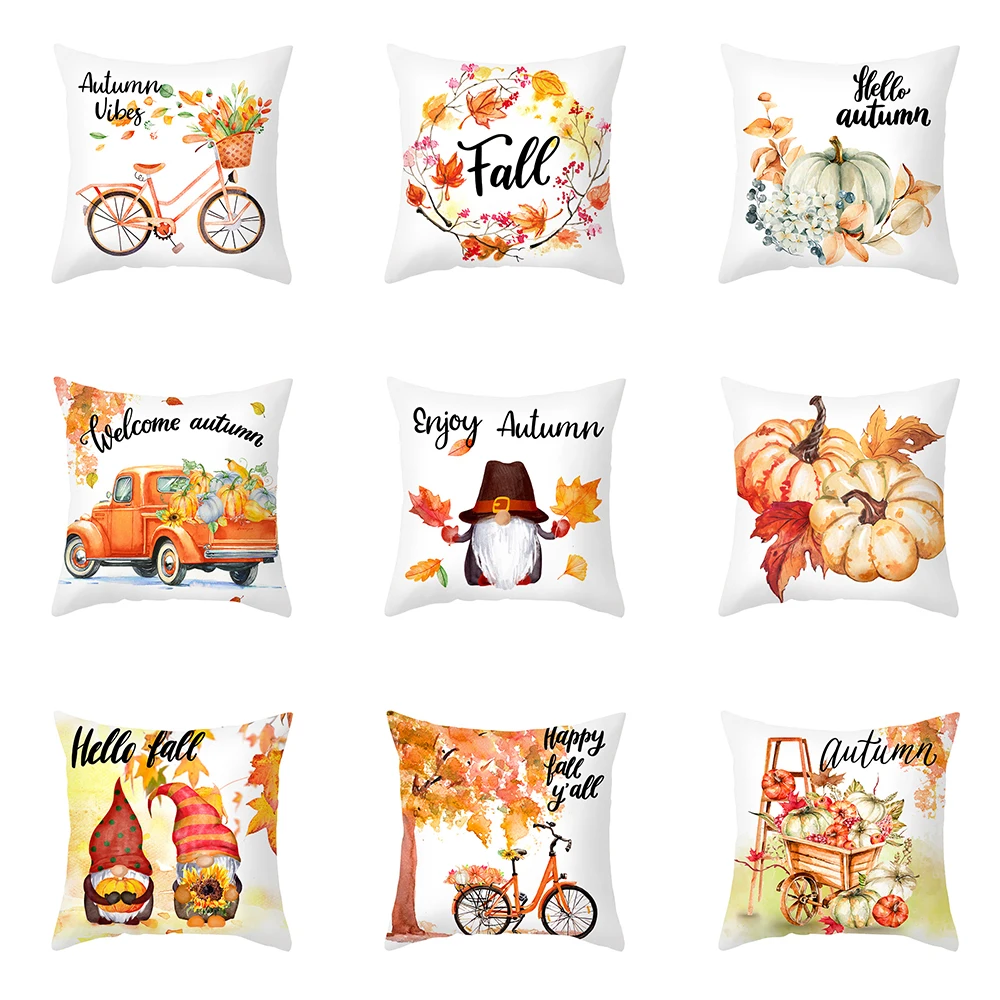 Thanksgiving Maple Leaf Pumpkin Print Pattern Cushion Cover Home Living Room Sofa Decoration Square Pillow 