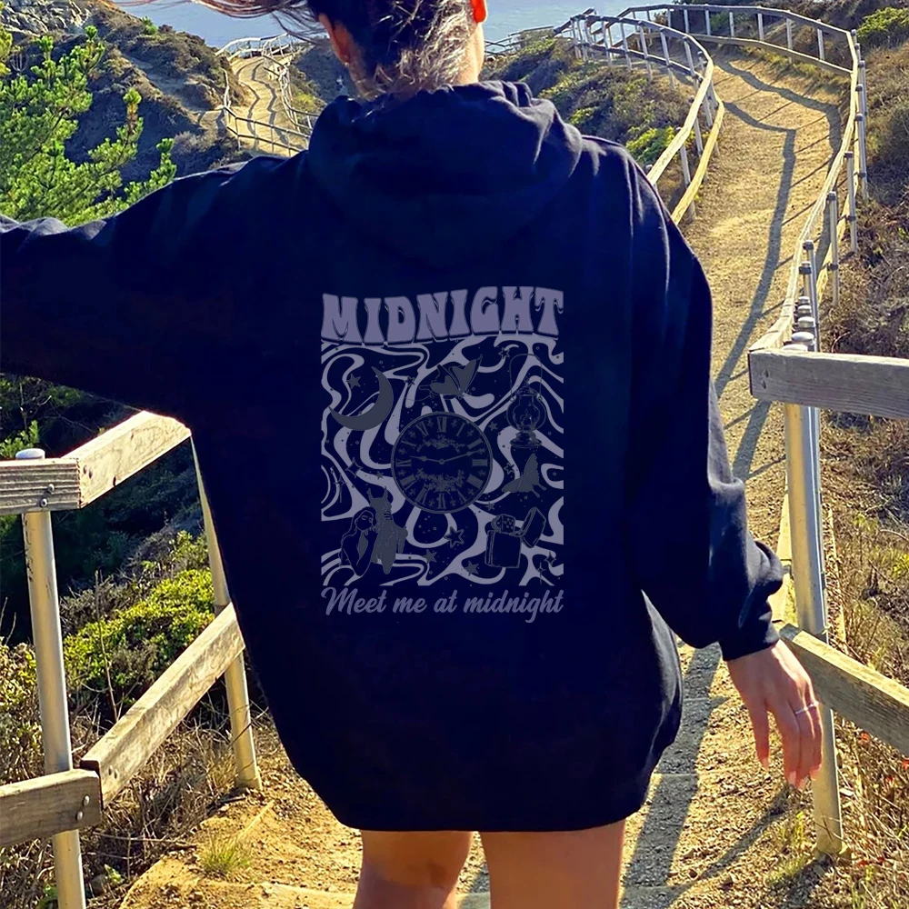 Meet Me At Midnight Hoodie Midnights Album Retro Back Print Hooded Sweatshirt The Stories of 13 Sleepless Nights Midnights Merch