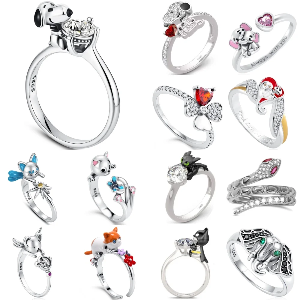 Hot Selling New 925 Silver,Dog,Elephant,Clover,Snake Shaped Ring Suitable for European Women's Holiday Gifts,Exquisite Jewelry
