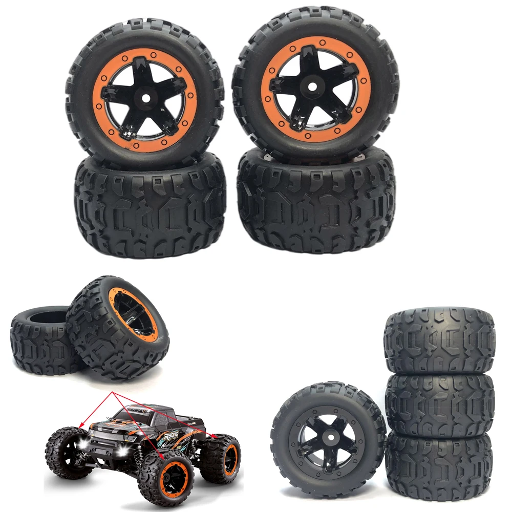 4Pcs Anti Slip Rubber Wheel Tyre Wear-resistant Off-road Vehicle Tires Soft for Smax 1625 1635 Wltoys 144001 124018 HBX 16889