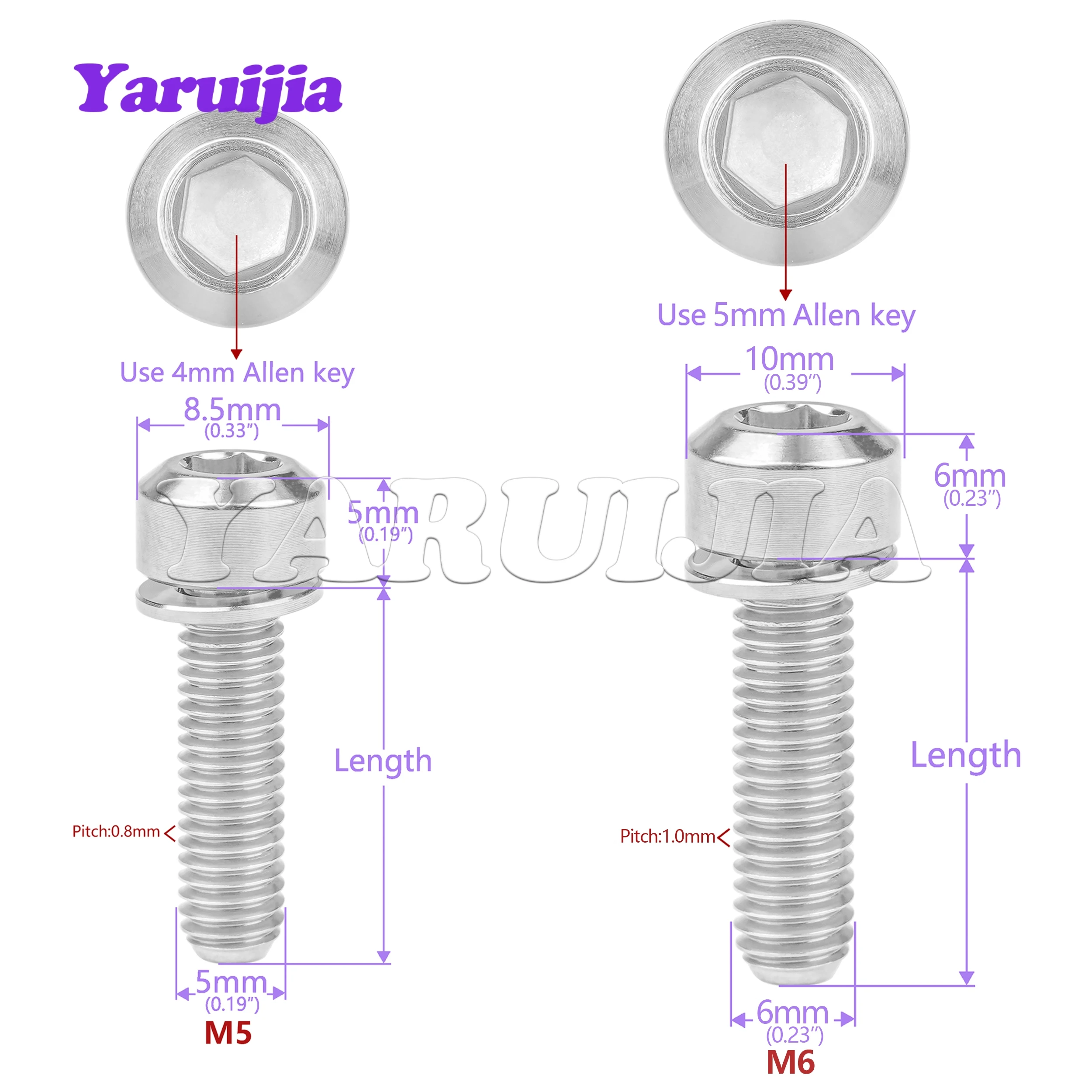 Yaruijia Titanium Bolt M5/M6X16/18/20/25/35mm Bolts Socket Head Bolts with Washers for Mount Bicycle Screws
