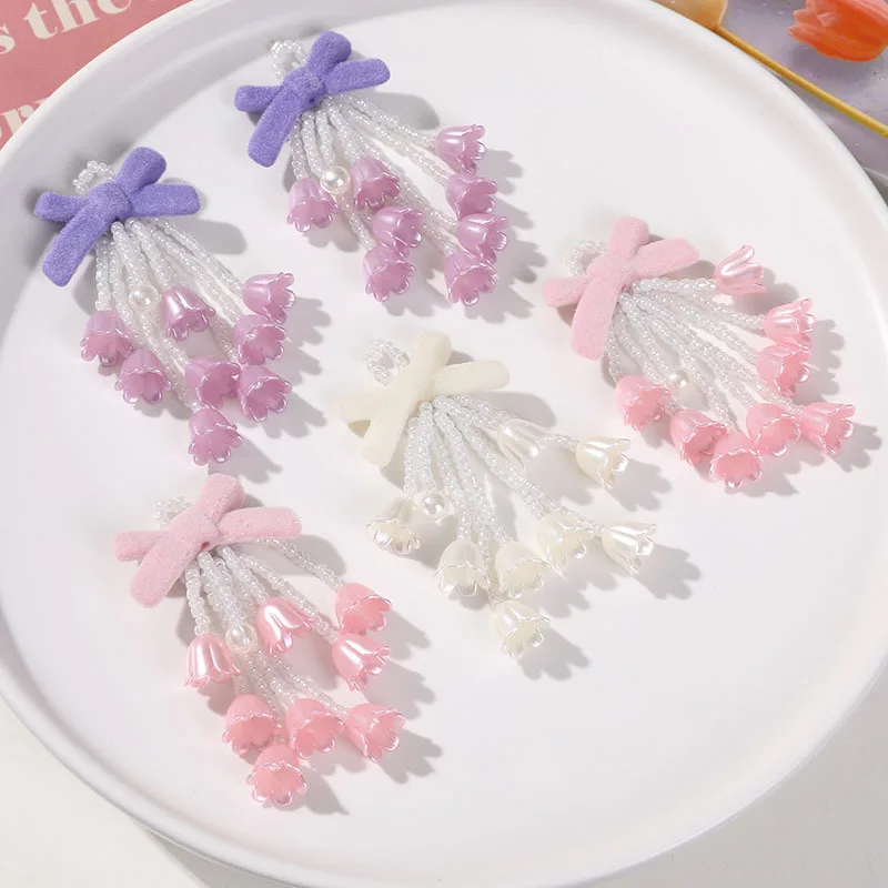1 Piece Shoe Charms Clear Crystal Velvet Bow Tassel Bellflower Handwoven Beads Clog Decoration Premium Sweet Versatile