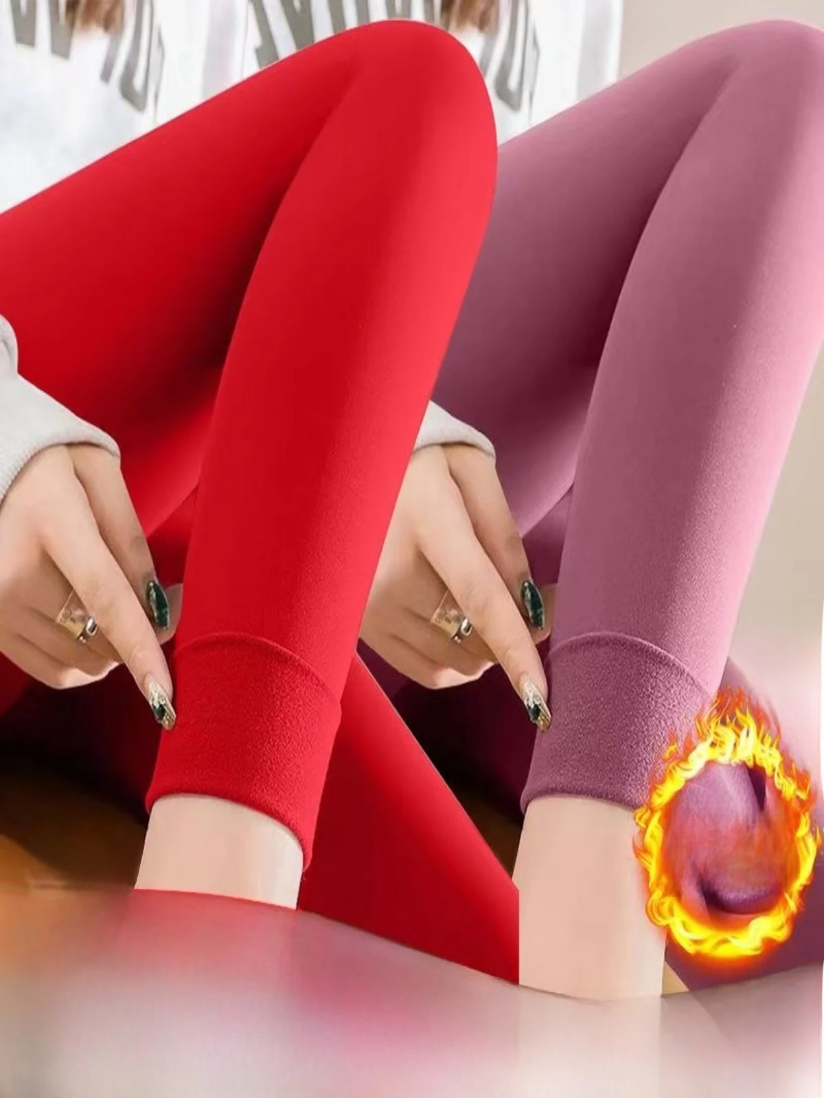 Thickened Fleece Autumn Pants Women's Winter Warm Trousers Slim Fit Double Sided Brushed Anti-Cold Velvet Leggings