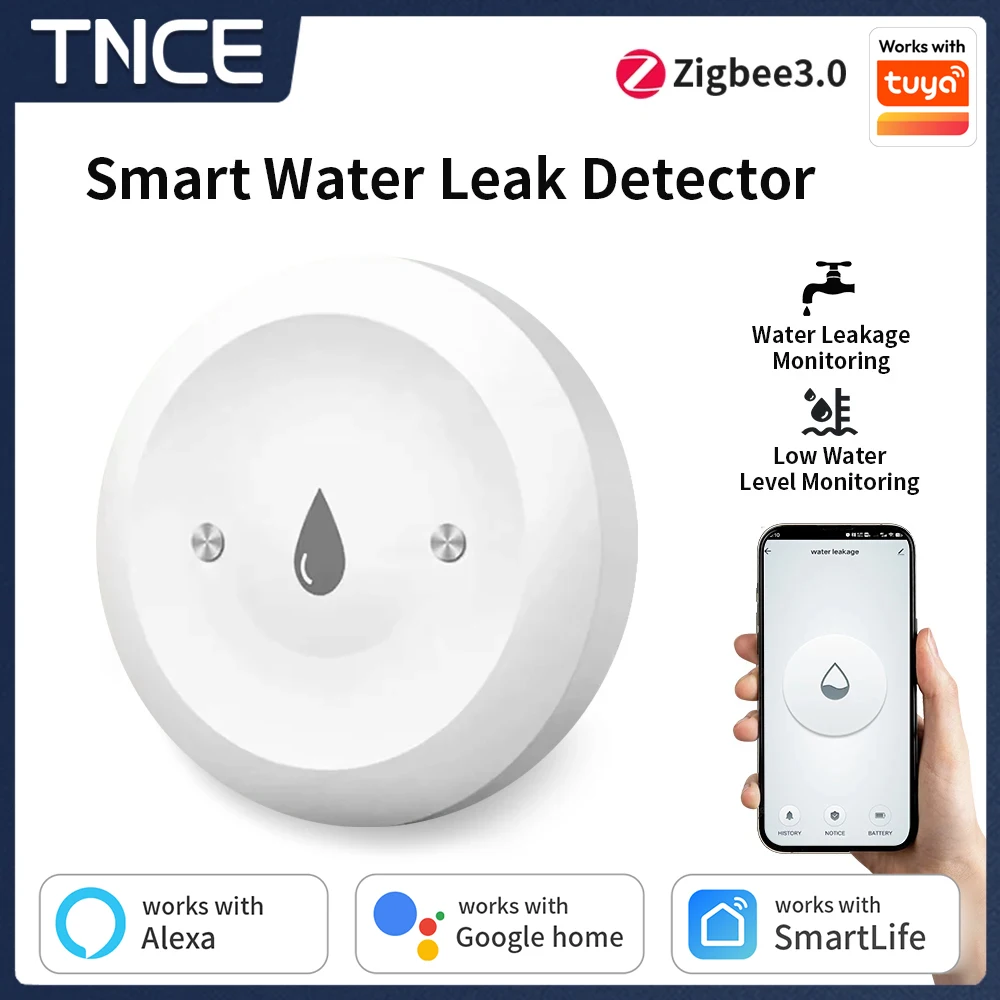 TNCE Water Sensor with Tuya zigbee zigbee2mqtt home assistant, Water Leakage/Level Detector, smart Linkage Alarm, Remote Monitor